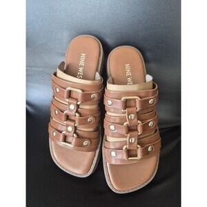 Nine West Women's Brown Lug Sole Slide Platform Chunky Heel Size 5M /3.5Y Girls